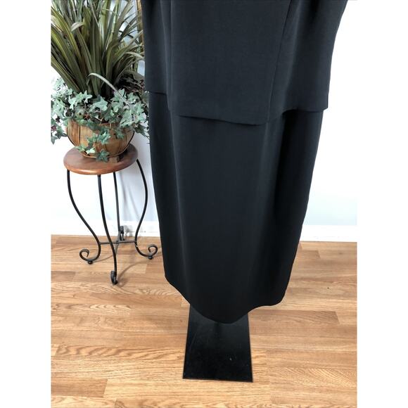 Jessica Howard Women 16W Black Sleeveless Sheath Dress Layered Look Elegant Midi - Picture 3 of 9